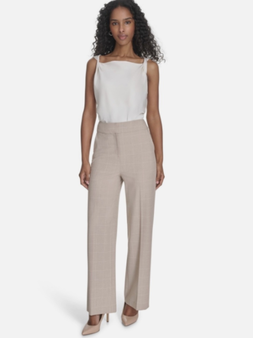 Calvin Klein Women's Windowpane Print Wide Leg Pants Size 10 NWT